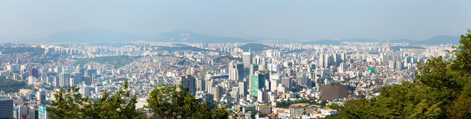 Fototapeta premium Panorama miasta Seul z wysokości góry Namsan