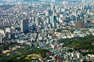 View from above to the city of Seoul on a summer day