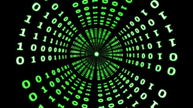 Flight through a binary code tunnel (3D Rendering)