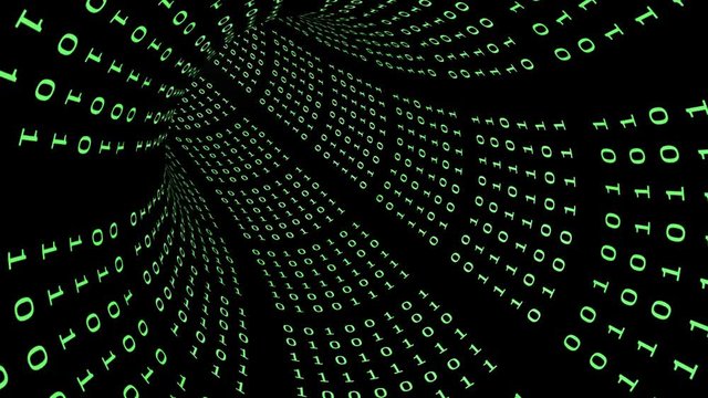 Flight through a binary code tunnel (3D Rendering)