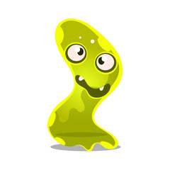 Funny cartoon green friendly slimy monster. Cute bright jelly character vector Illustration