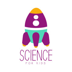Science for kids logo symbol with rocket
