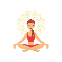 Obraz na płótnie Canvas Young woman practising yoga in lotus position, colorful character vector Illustration