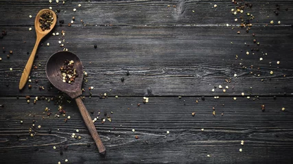 Foto op Canvas cutting Board spoon and seasoning © Aboltin