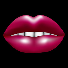 three-dimensional red lips on black background