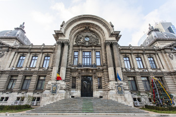 Fototapeta na wymiar Exterior of the Cec Palace (Palatul Cec) in Bucharest, Romania, Europe