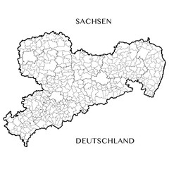 Detailed map of the Free State of Saxony (Germany) with borders of municipalities, municipalities associations, districts, and state. Vector illustration