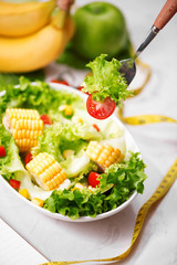 Healthy fitness meal with fresh salad. Diet concept.