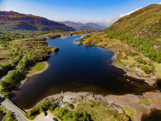 Aerial view Killarney National Park on the Ring of Kerry, County Kerry, Ireland. Beautiful scenic aerial of a natural irish countryside landscape. - 152094157