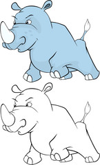  Illustration of a Cute Little Hippo Cartoon Character. Coloring Book