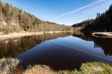 scenic spring colored river in country
