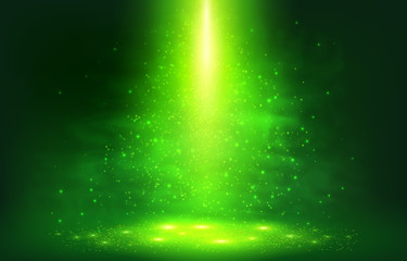 Green smoky light with particles abstract vector background - 152097517