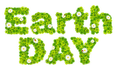 Earth Day vector sign made from green clover leaves and chamomile