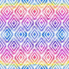 Rainbow colors tribal ornament on white vector seamless pattern