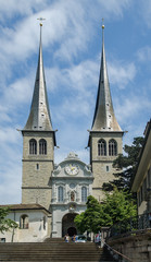 Fototapeta na wymiar The Church of St. Leodegar or Hofkirche St. Leodegar in Lucerne, Switzerland