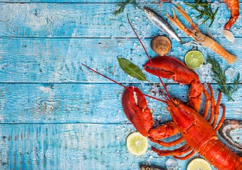 Acrylic prints Sea Food Fresh tasty seafood served on old wooden table.