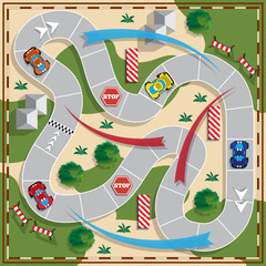 Car race. Board game. View from above. Vector illustration.