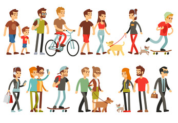 Women and men in various lifestyles. Cartoon characters vector set