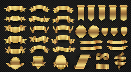 Wrapping gold banner ribbons, elegant golden design elements