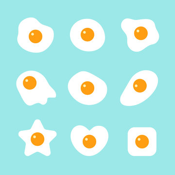 collection of fried egg in many shape, flat design vector illustration.
