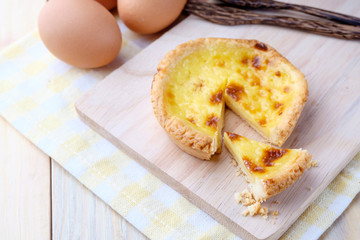 Egg tart on wooden background