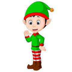 Cute christmas elf cartoon presenting