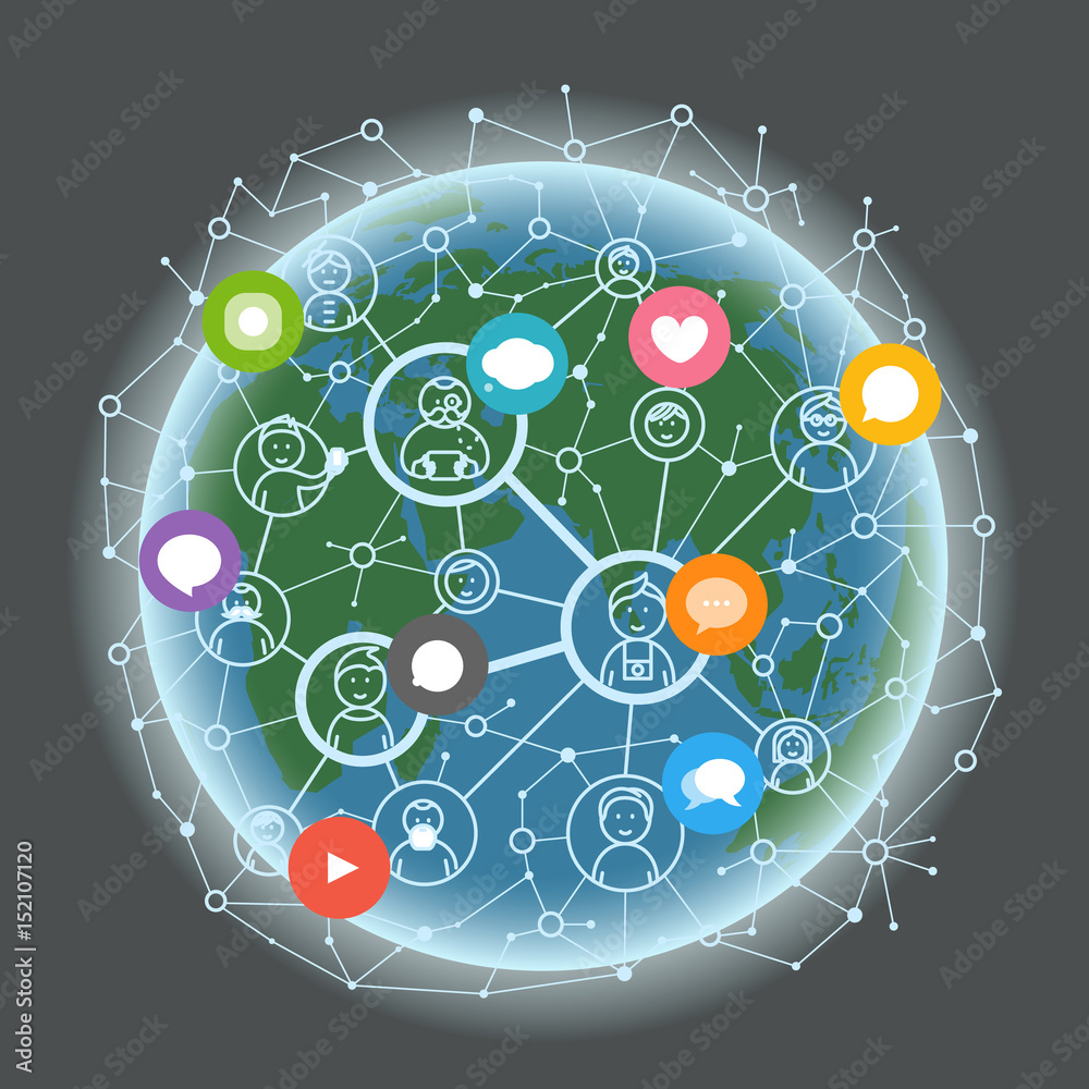 Aufkleber social media network vector concept. abstract communication scheme