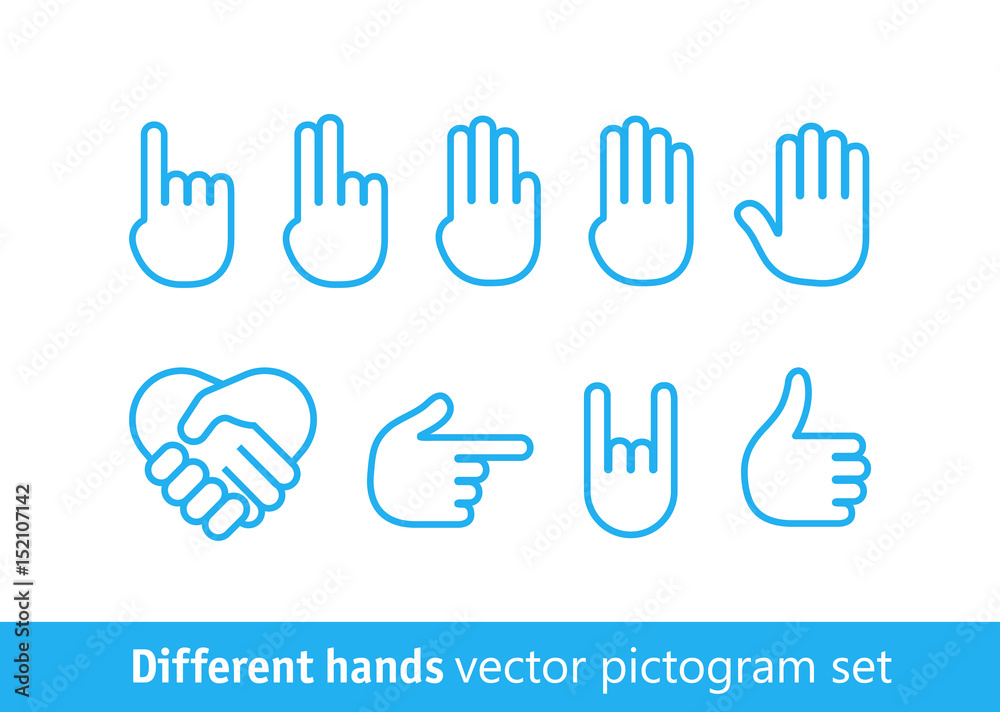 Poster Different hands vector pictogram set. Different lineart style icons vector collection