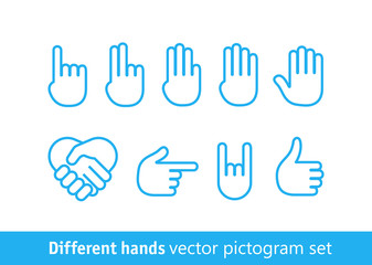 Different hands vector pictogram set. Different lineart style icons vector collection