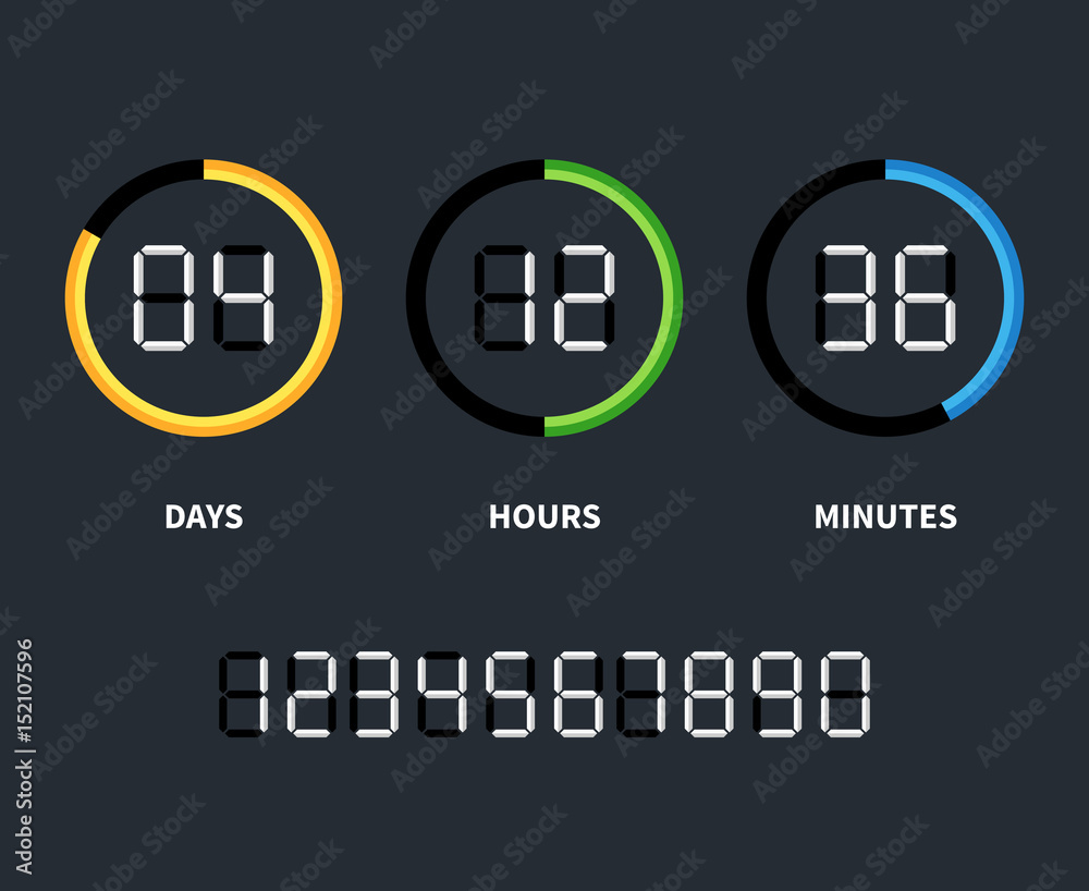 Poster digital clock or countdown timer. vector time concept