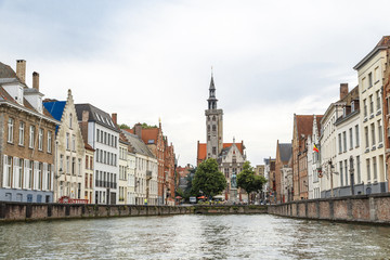 Fototapeta na wymiar Touristic Boats on Brugge Canal