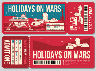 Travel voucher vector ticket. Holiday on Mars promo action © MicroOne