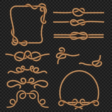 Rope border and frames with knots vector marine design elements