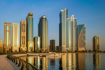 Fototapeta na wymiar Sharjah. In the summer of 2016. The cultural capital of the UAE, a modern urban metropolis at the dawn of day. 