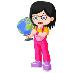 Fototapeta premium Young teenager girl holding globe