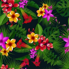 Foto op Plexiglas Exotic summer tropical flowers. Vector seamless pattern. Vintage illustration © ONYXprj