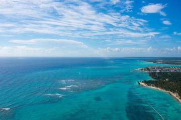 Plakat Aerial view of caribbean coastline from a helicopter, Dominican Republic