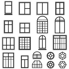 set of black window icons