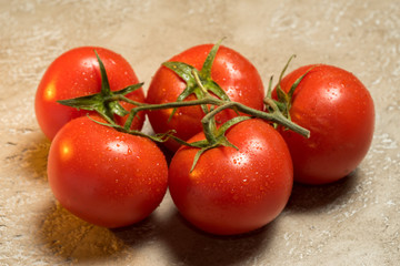 red ripe wet whole tomatoes