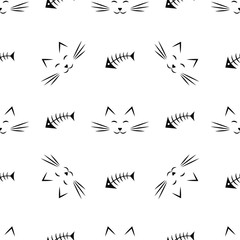 seamless pattern with cats and fish bones