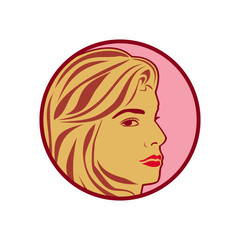 Beauty logo. Woman's face. Abstract concept. Flat design. Vector illustration on white background.