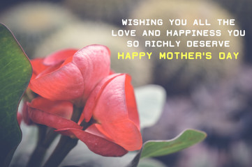 happy mother’s day quote with red flowers background