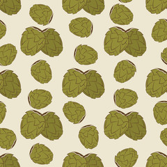 Green hop seamless pattern design - vintage texture with hand drawn hops