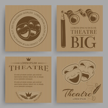 Vintage theatre cards collection with theatre symbols