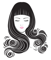 women long hair style icon, logo women face on white background