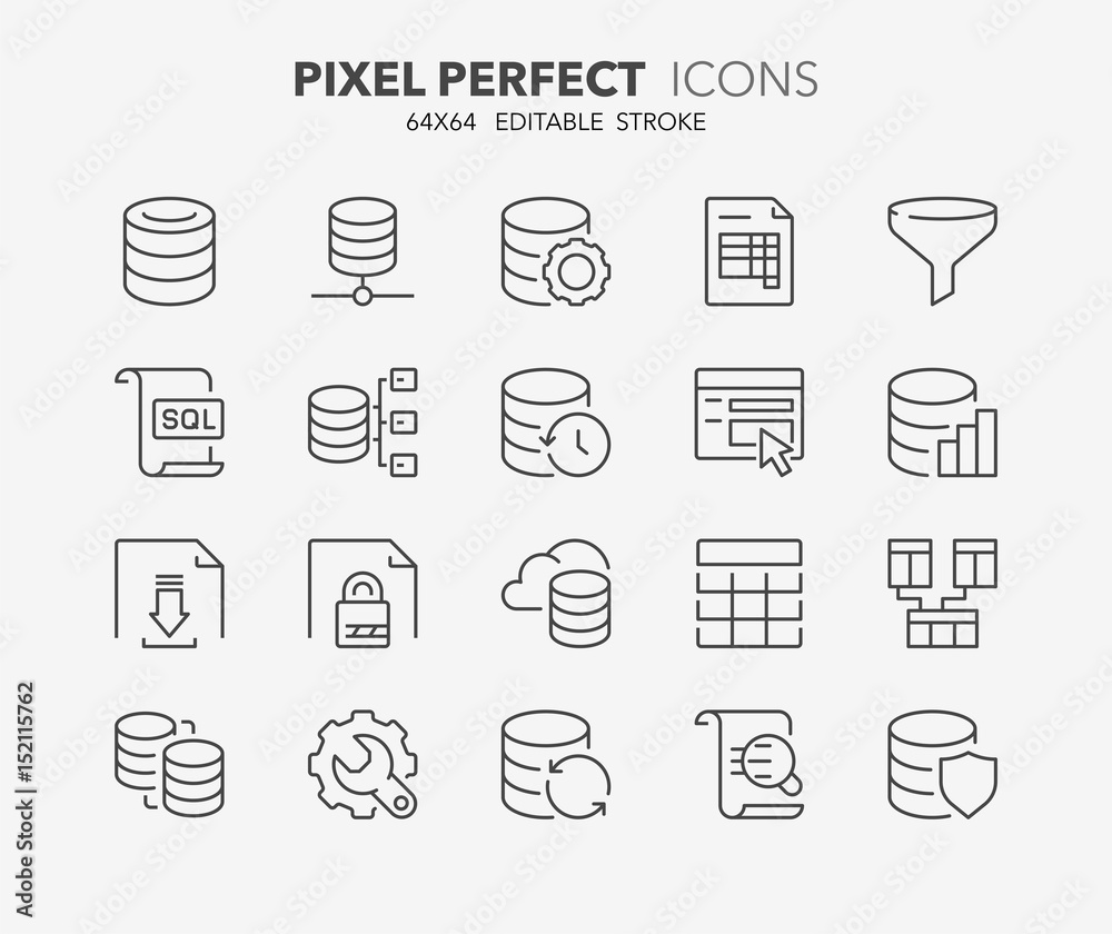 Wall mural database thin line icons