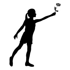 Young girl holding a flower. Black silhouette