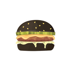 Burger cartoon fast food illustration. Black hamburger