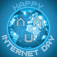Digital Smiling Planet Celebrating Internet Day, Vector Illustration