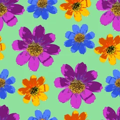 Gordijnen Cosmos. Seamless pattern texture of flowers. Floral background, photo collage © svrid79
